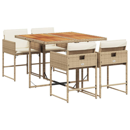 5 Piece Patio Dining Set with Cushions Beige Poly Rattan