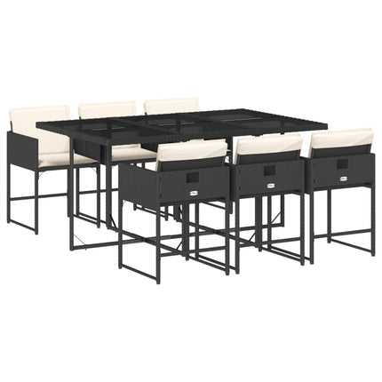 7 Piece Patio Dining Set with Cushions Black Poly Rattan