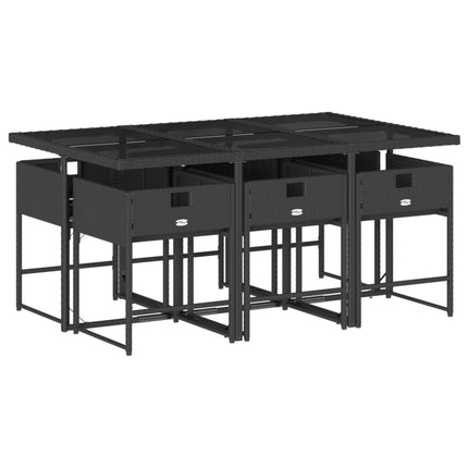 7 Piece Patio Dining Set with Cushions Black Poly Rattan