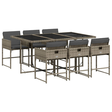 7 Piece Patio Dining Set with Cushions Gray Poly Rattan