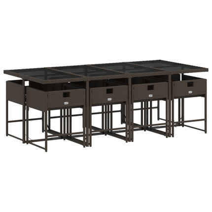 9 Piece Patio Dining Set with Cushions Brown Poly Rattan