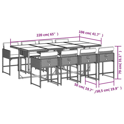 9 Piece Patio Dining Set with Cushions Beige Poly Rattan
