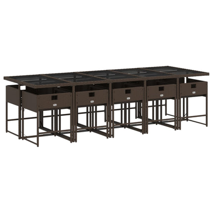 11 Piece Patio Dining Set with Cushions Brown Poly Rattan