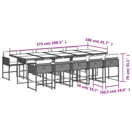 11 Piece Patio Dining Set with Cushions Beige Poly Rattan