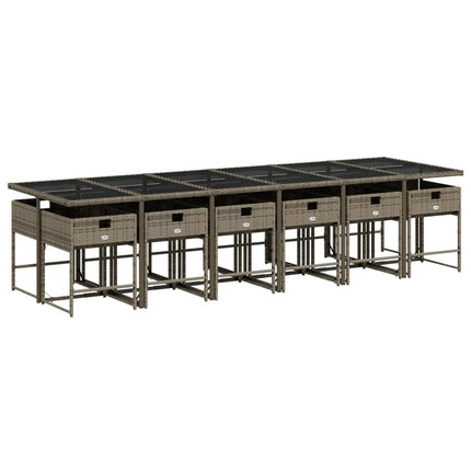13 Piece Patio Dining Set with Cushions Gray Poly Rattan