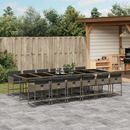 13 Piece Patio Dining Set with Cushions Gray Poly Rattan