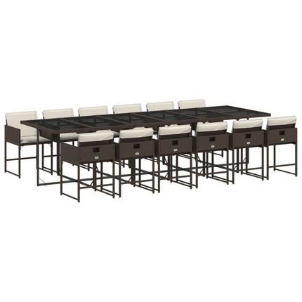 13 Piece Patio Dining Set with Cushions Brown Poly Rattan