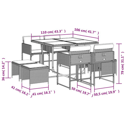 9 Piece Patio Dining Set with Cushions Black Poly Rattan