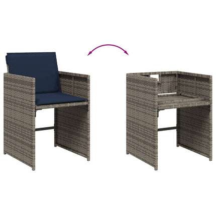 9 Piece Garden Dining Set with Cushions Grey Poly Rattan