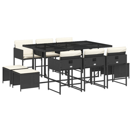 11 Piece Patio Dining Set with Cushions Black Poly Rattan