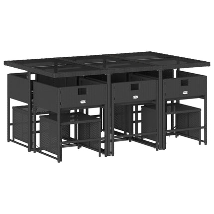 11 Piece Patio Dining Set with Cushions Black Poly Rattan