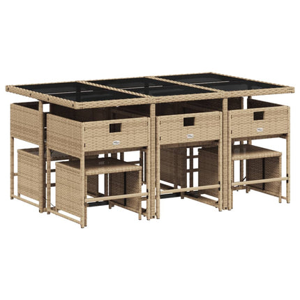 11 Piece Patio Dining Set with Cushions Beige Poly Rattan