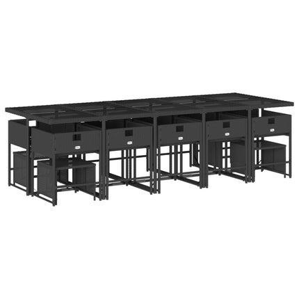 15 Piece Patio Dining Set with Cushions Black Poly Rattan