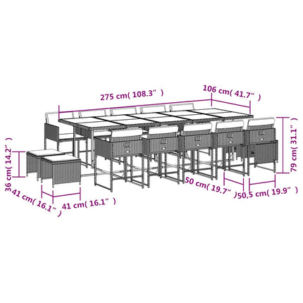 15 Piece Patio Dining Set with Cushions Brown Poly Rattan