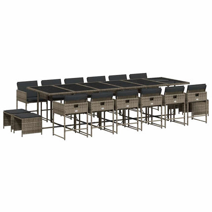 17 Piece Patio Dining Set with Cushions Gray Poly Rattan