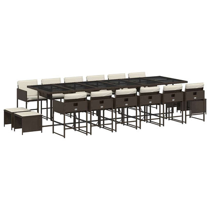 17 Piece Patio Dining Set with Cushions Brown Poly Rattan