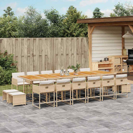 17 Piece Garden Dining Set with Cushions Beige Poly Rattan