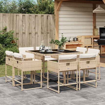 9 Piece Patio Dining Set with Cushions Beige Poly Rattan