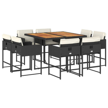 9 Piece Patio Dining Set with Cushions Black Poly Rattan