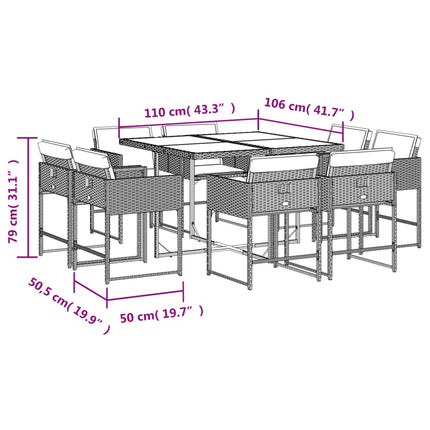 9 Piece Patio Dining Set with Cushions Black Poly Rattan
