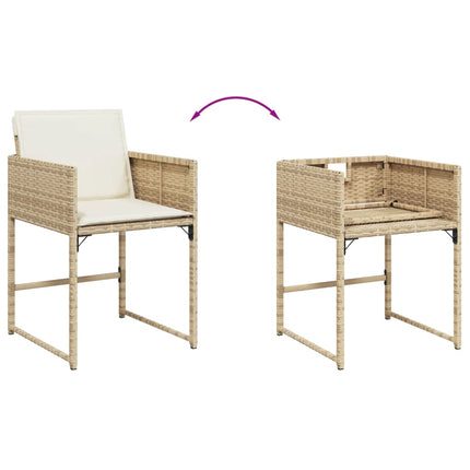 9 Piece Patio Dining Set with Cushions Beige Poly Rattan