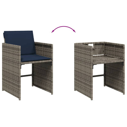 9 Piece Garden Dining Set with Cushions Grey Poly Rattan