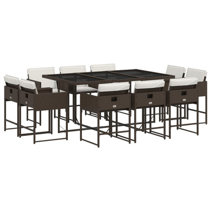 11 Piece Patio Dining Set with Cushions Brown Poly Rattan