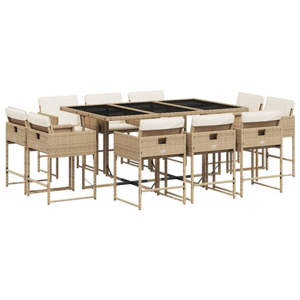 11 Piece Patio Dining Set with Cushions Beige Poly Rattan