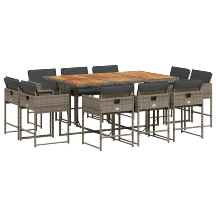 11 Piece Patio Dining Set with Cushions Gray Poly Rattan