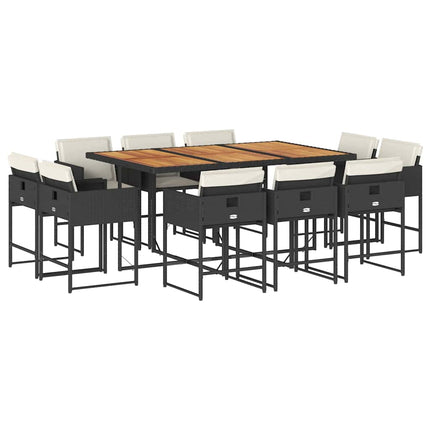 11 Piece Patio Dining Set with Cushions Black Poly Rattan