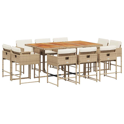 11 Piece Patio Dining Set with Cushions Beige Poly Rattan