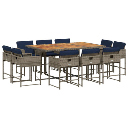11 Piece Garden Dining Set with Cushions Grey Poly Rattan