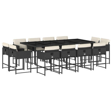 13 Piece Patio Dining Set with Cushions Black Poly Rattan