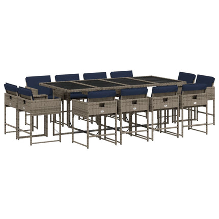 13 Piece Garden Dining Set with Cushions Grey Poly Rattan
