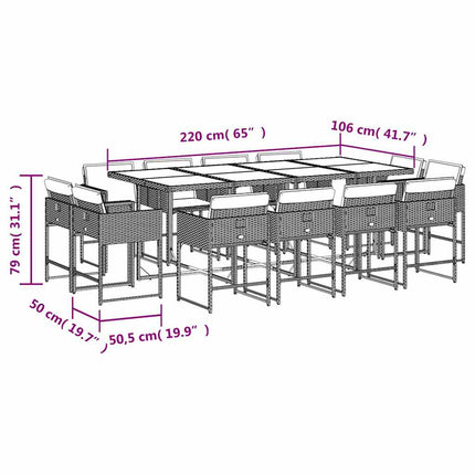 13 Piece Patio Dining Set with Cushions Beige Poly Rattan