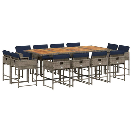 13 Piece Garden Dining Set with Cushions Grey Poly Rattan
