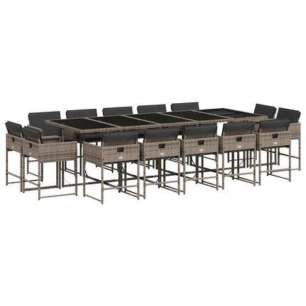15 Piece Patio Dining Set with Cushions Gray Poly Rattan