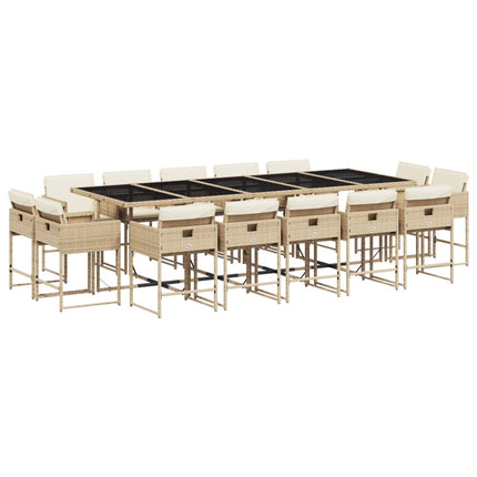 15 Piece Patio Dining Set with Cushions Beige Poly Rattan