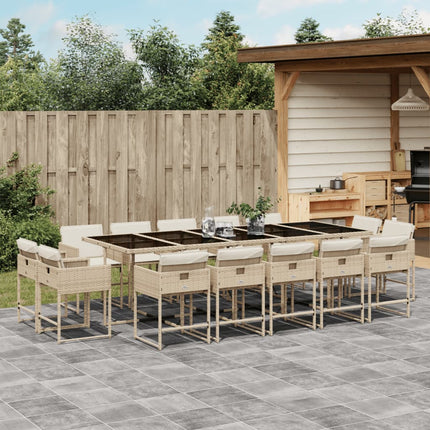 15 Piece Patio Dining Set with Cushions Beige Poly Rattan