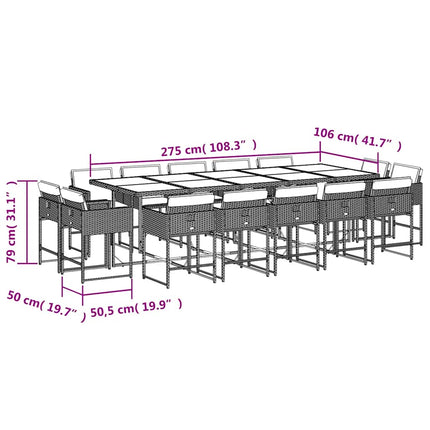 15 Piece Patio Dining Set with Cushions Gray Poly Rattan