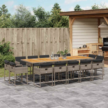 15 Piece Patio Dining Set with Cushions Gray Poly Rattan