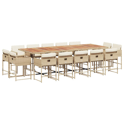 15 Piece Patio Dining Set with Cushions Beige Poly Rattan