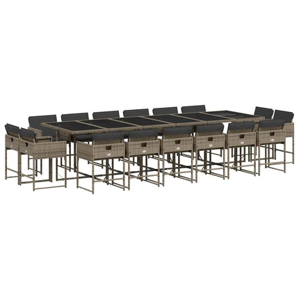 17 Piece Patio Dining Set with Cushions Gray Poly Rattan