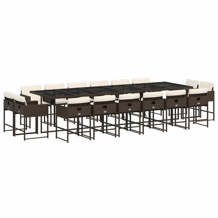 17 Piece Patio Dining Set with Cushions Brown Poly Rattan