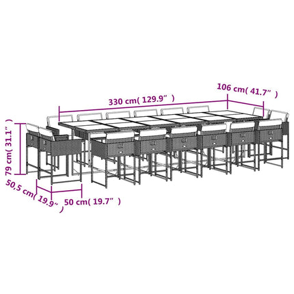 17 Piece Patio Dining Set with Cushions Brown Poly Rattan