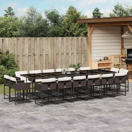 17 Piece Patio Dining Set with Cushions Brown Poly Rattan