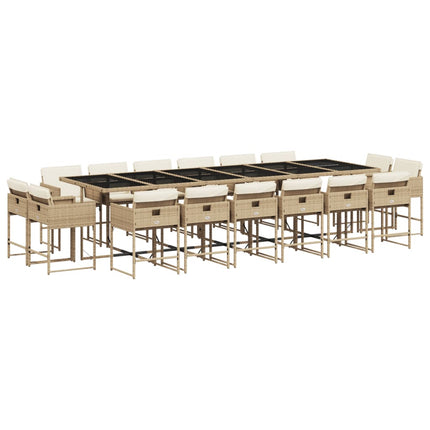 17 Piece Patio Dining Set with Cushions Beige Poly Rattan