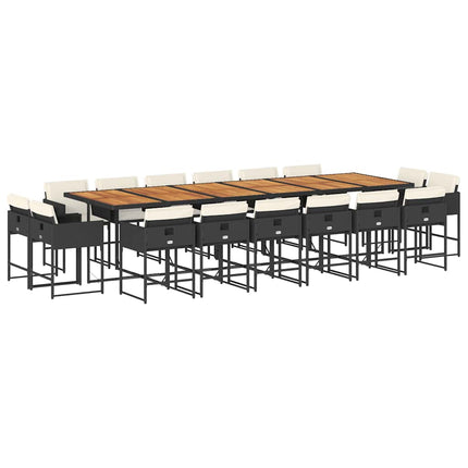 17 Piece Patio Dining Set with Cushions Black Poly Rattan