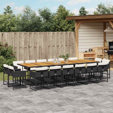 17 Piece Patio Dining Set with Cushions Black Poly Rattan