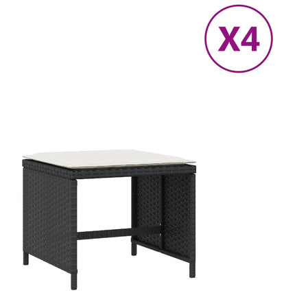 Patio Stools with Cushions 4 pcs Black 15.7"x15.7"x13.8" Poly Rattan